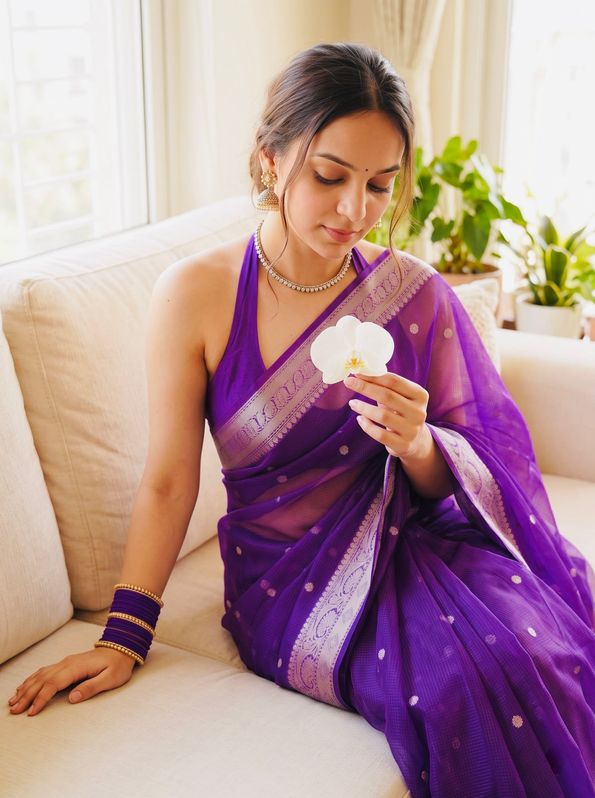 Purple Tissue Silk Banarasi Saree