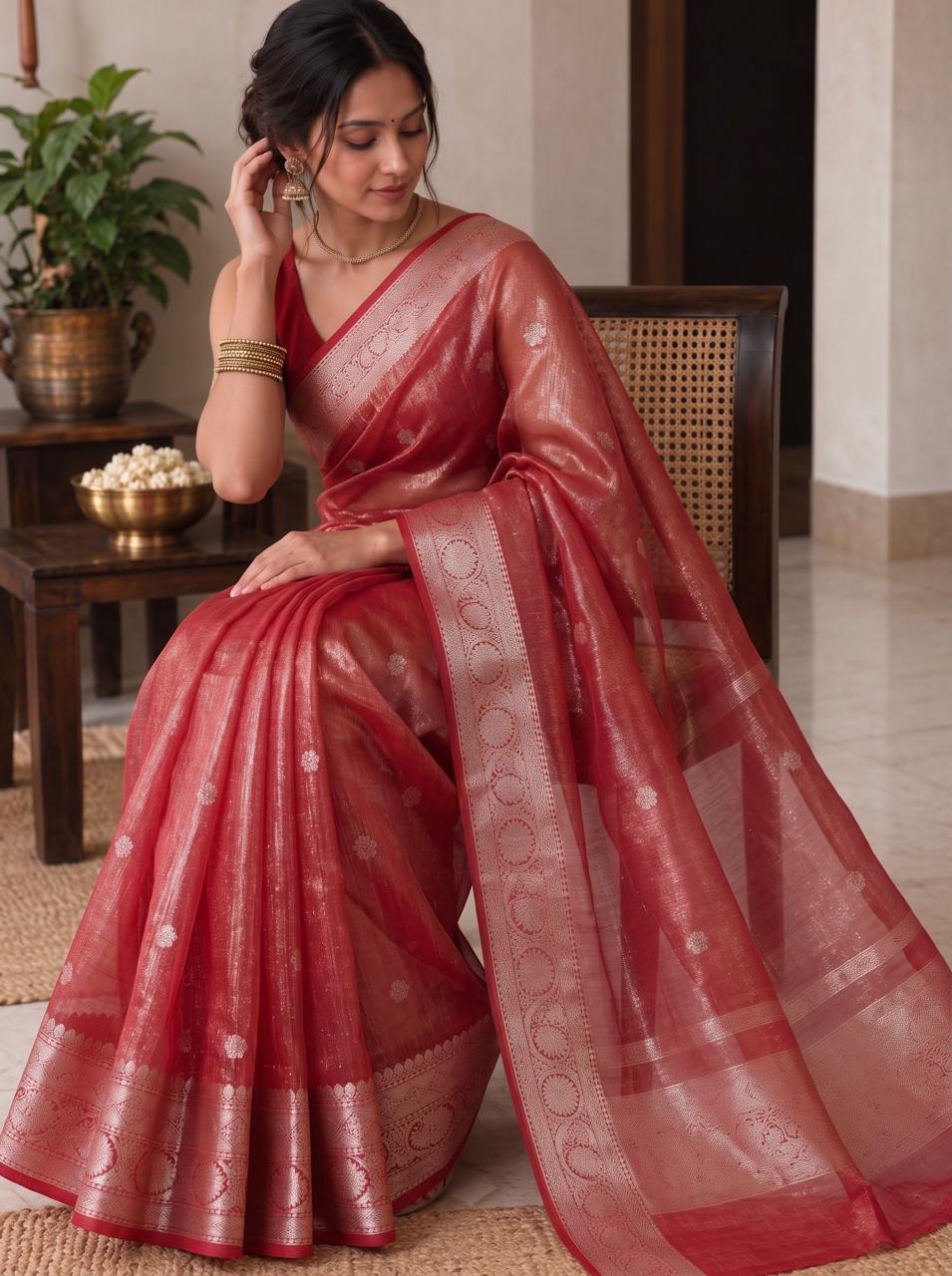 Red Tissue Silk Banarasi Saree